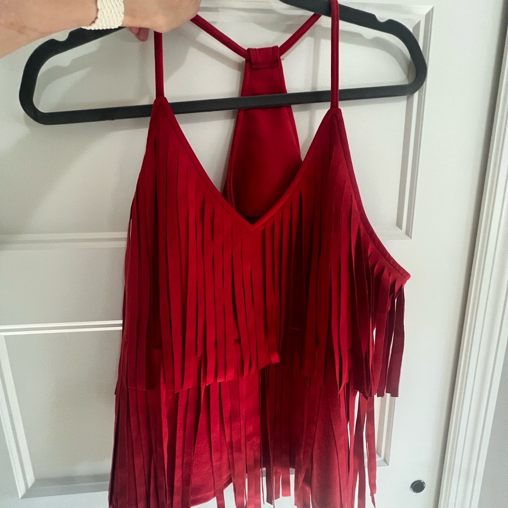 Red Fringe Halter Top
